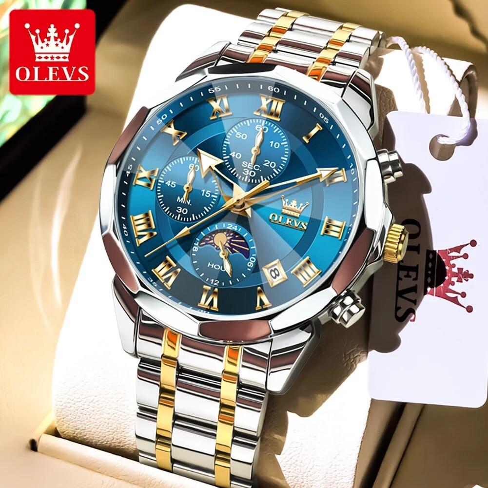 OLEVS Waterproof Watch Men’s Quartz Luminous Luxury Steel Stainless Men Strap