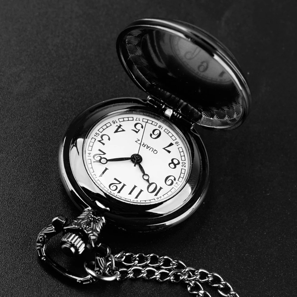 Black Wolf Pocket Watch – Full Hunter Case Quartz Watch with Chain
