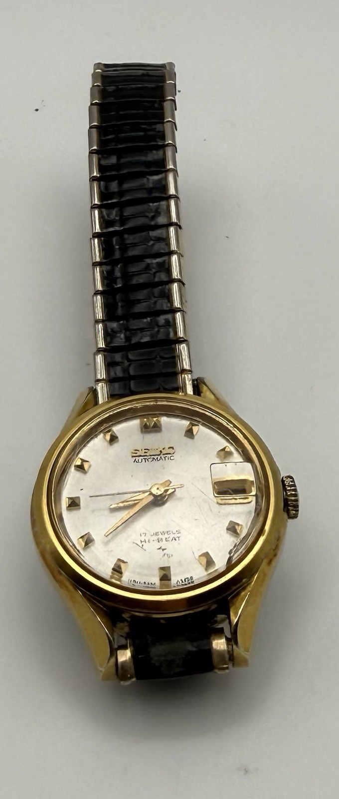 Seiko Automatic Hi-Beat 17 Jewels Date Gold Tone Case Silver Dial Watch