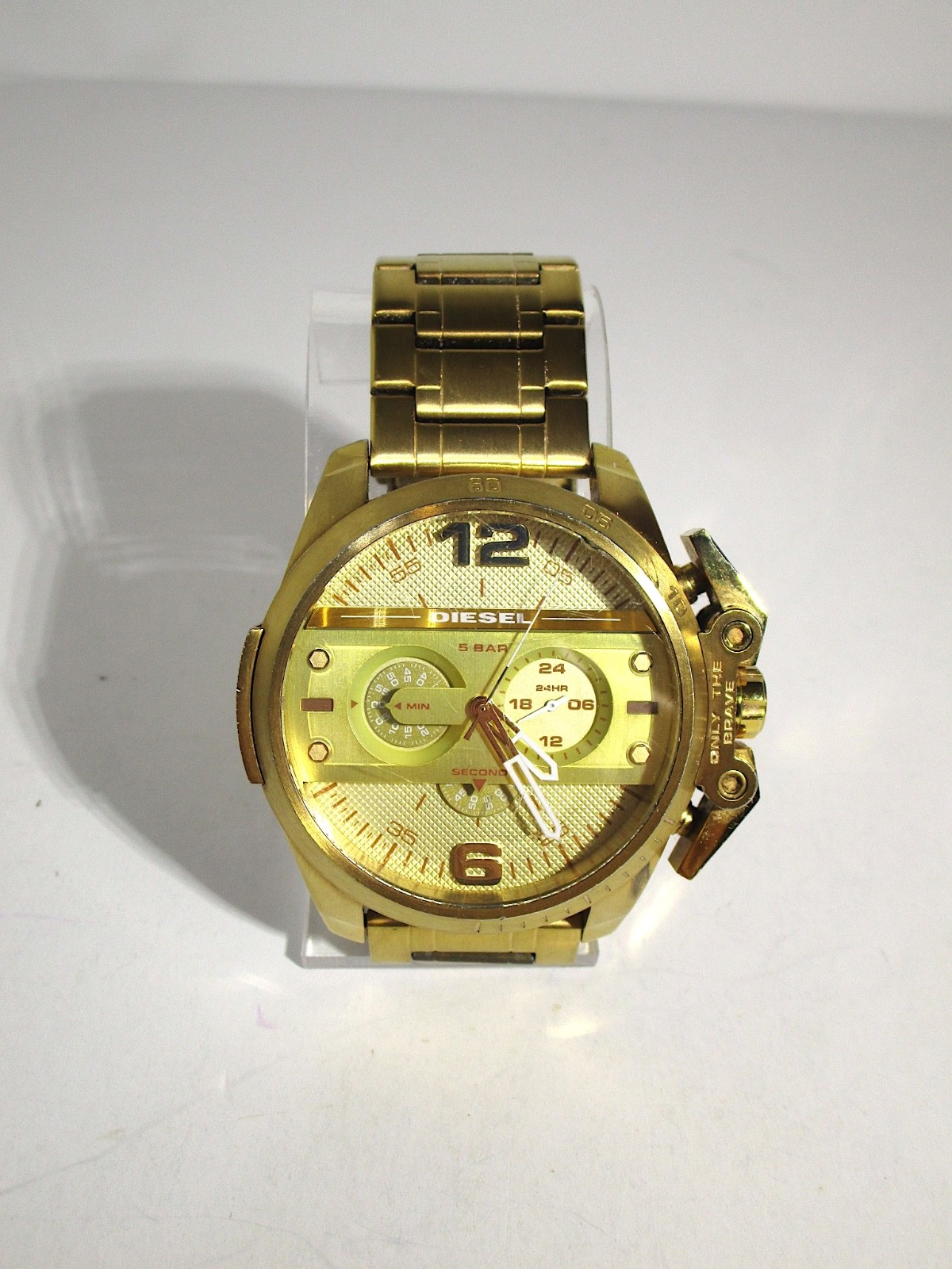 Diesel Ironside Chronograph Gold Dial Mens Watch DZ-4377 Stainless Steel 5 Bar