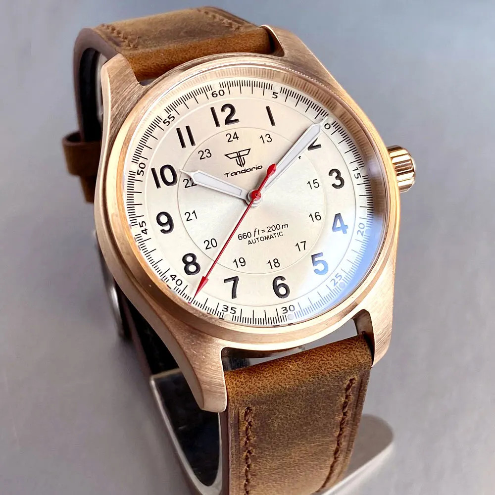 Tandorio 39mm Pilot Full Cusn8 Bronze Japan NH35 Automatic Men Watches 20ATM