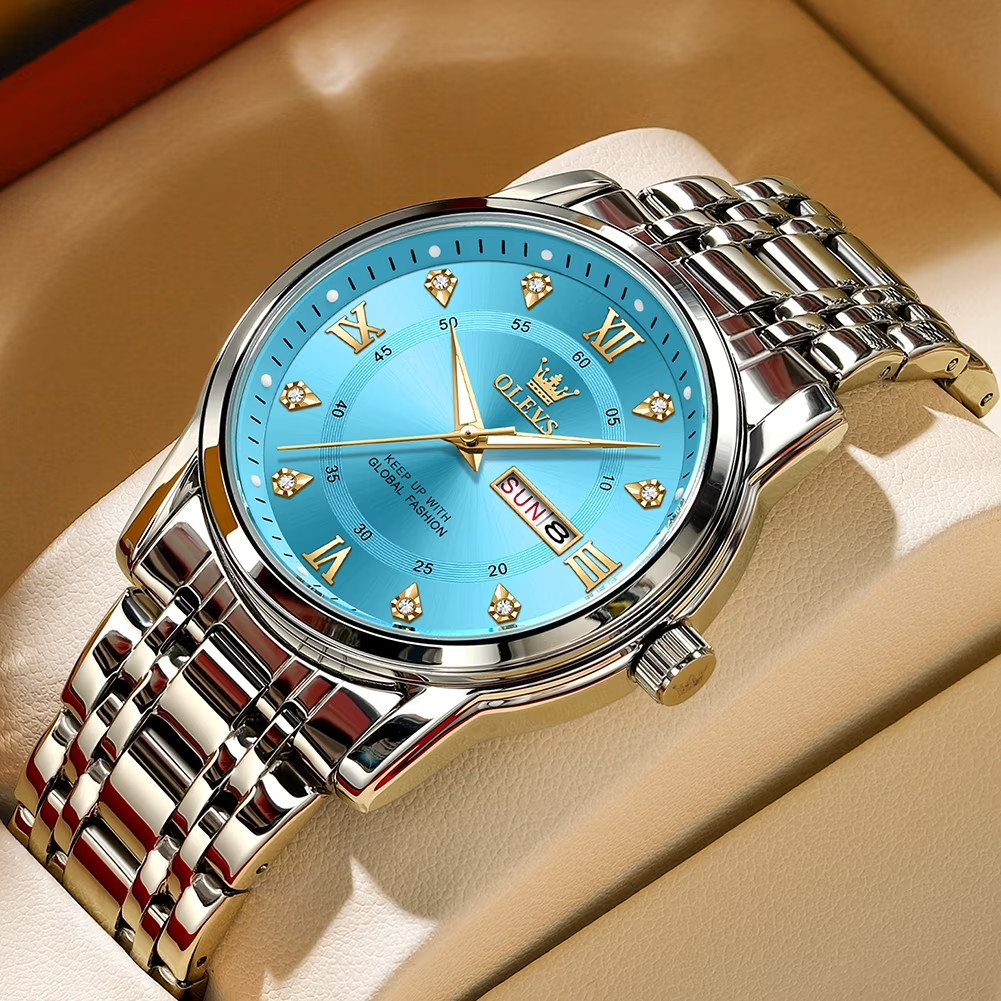Men’s Stainless Steel Quartz Dress Watch Luminous Waterproof Gold Blue Black