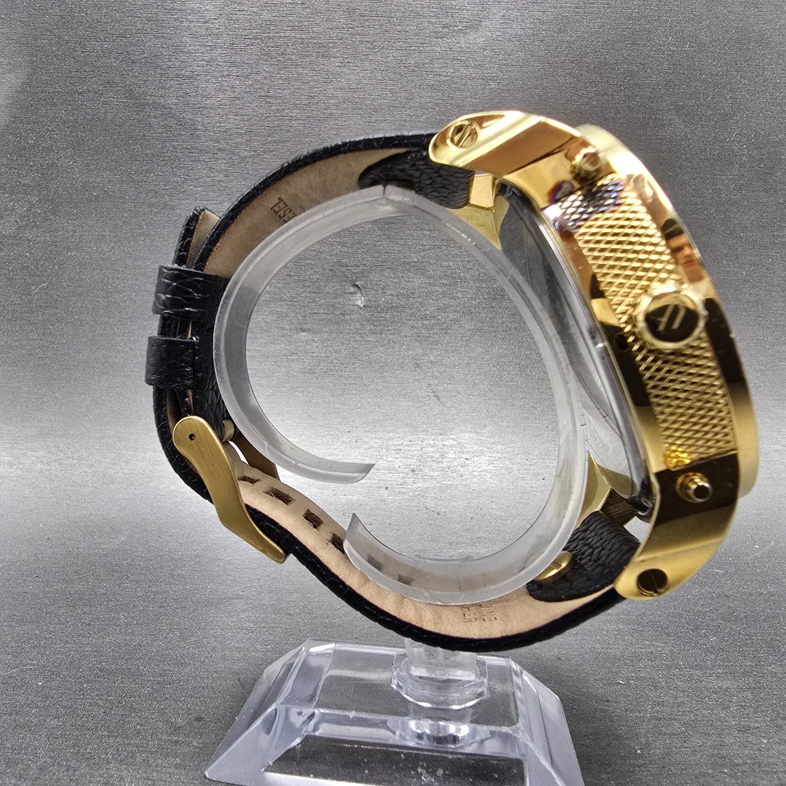 Diesel Mr. Daddy Watch Men 52mm Black Dial Gold Chronograph Digital New Battery