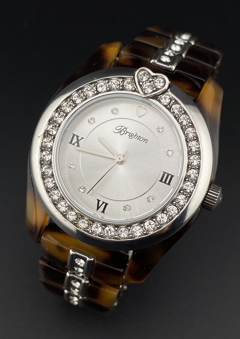 Brighton Dana Point Tortoise Shell Crystals Encrusted Woman’s Watch Aesthetic