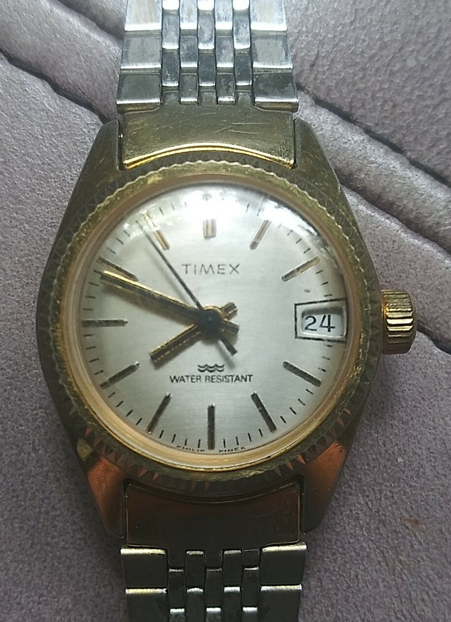 Vintage Philippines Timex Watch France Case Womens Date Wind Up Runs