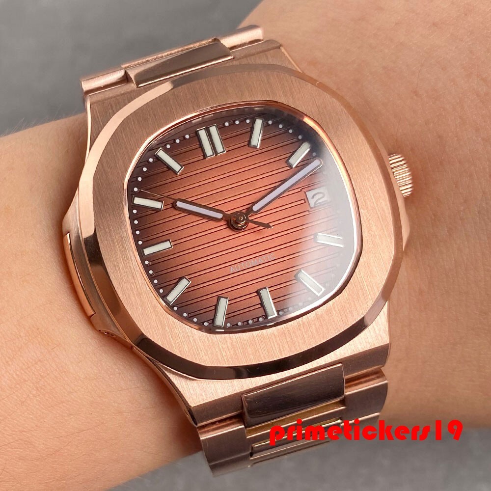 Tandorio Automatic NH35 Sapphire 40mm Rose Gold Square Watch for Men Date Lume