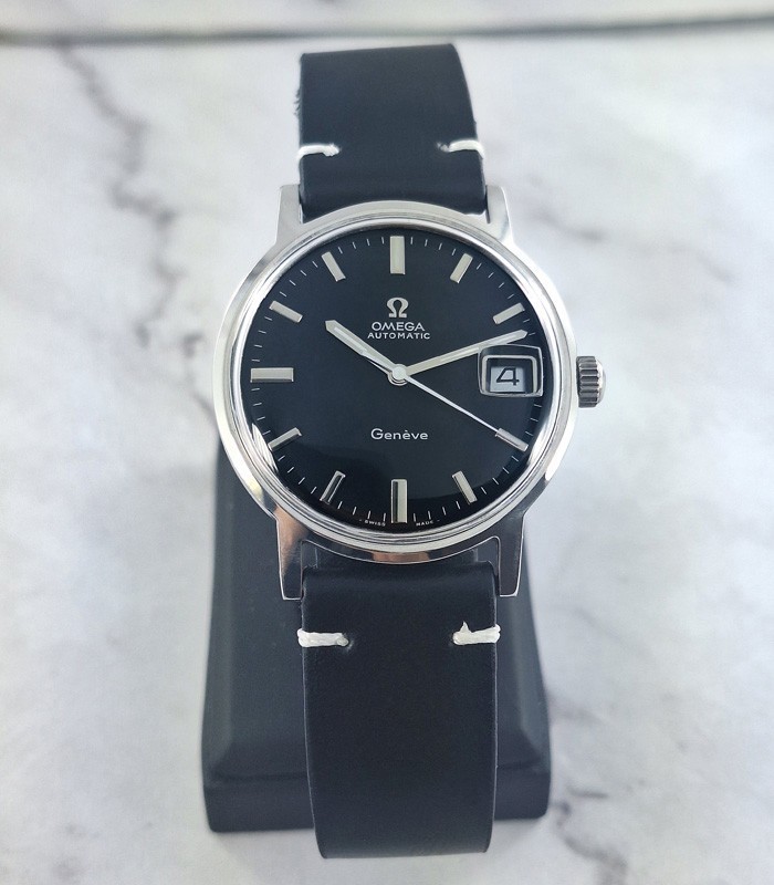 OMEGA GENEVE AUTOMATIC 24 JEWELS CAL.565 DATE REF.166.070 BLACK DIAL MEN’S WATCH