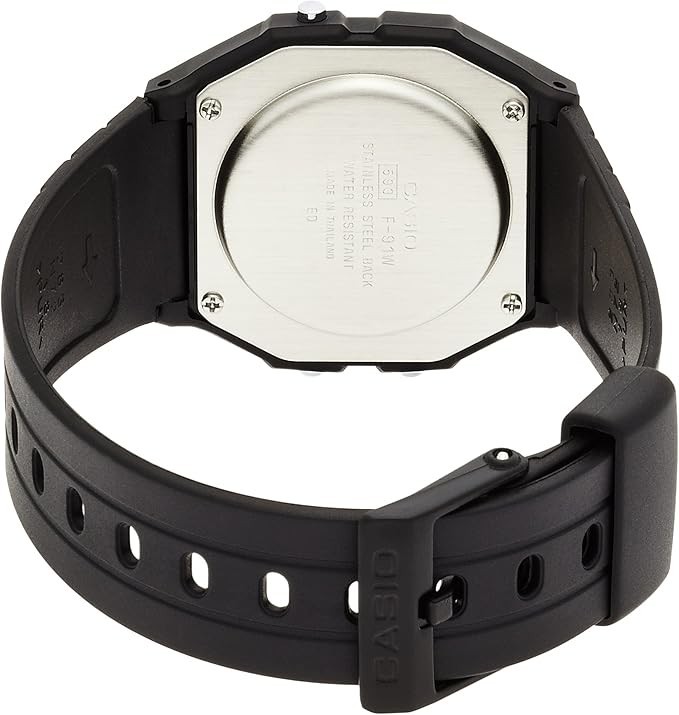 F91W-1JF Classic LCD Digital Watch Black Resin Band Water Resistant
