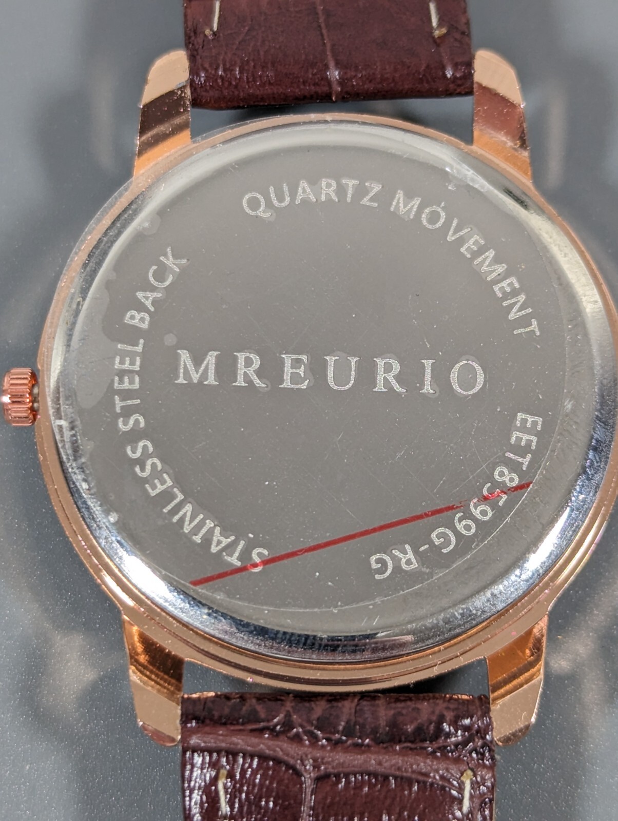Mens Mreurio White Dial Round Gold Tone Case Brown Faux Leather Band Watch