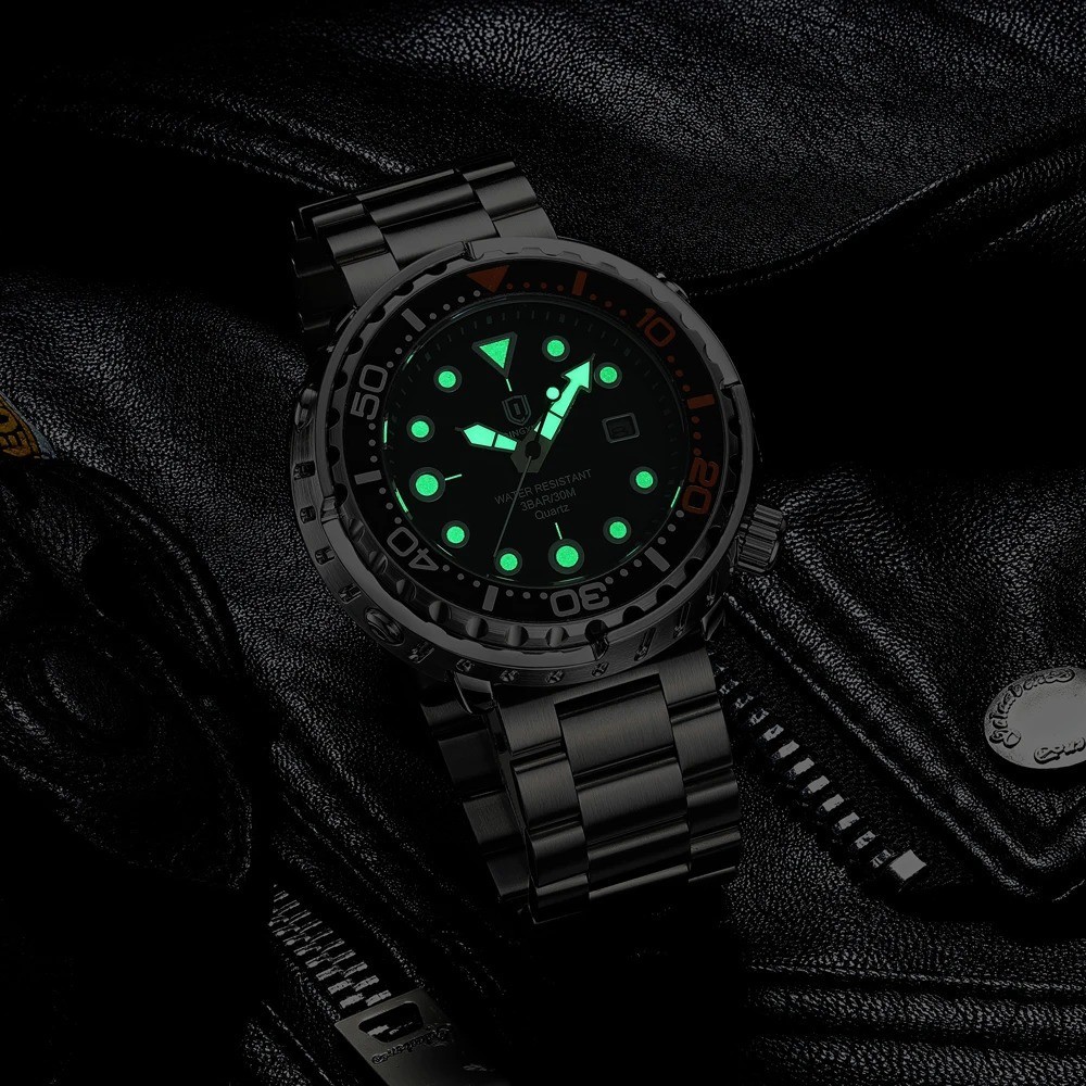 QINGXIYA —Diver-style “Tuna Can” watch — Stainless steel — Quartz —