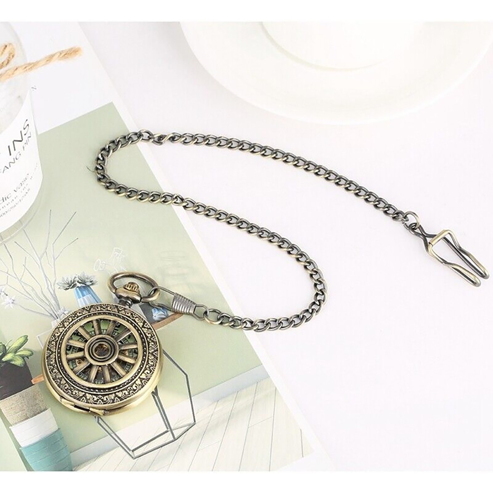 Vintage Mechanical Alloy Skeleton Roman Numeral Double Half Hunter Pocket Watch
