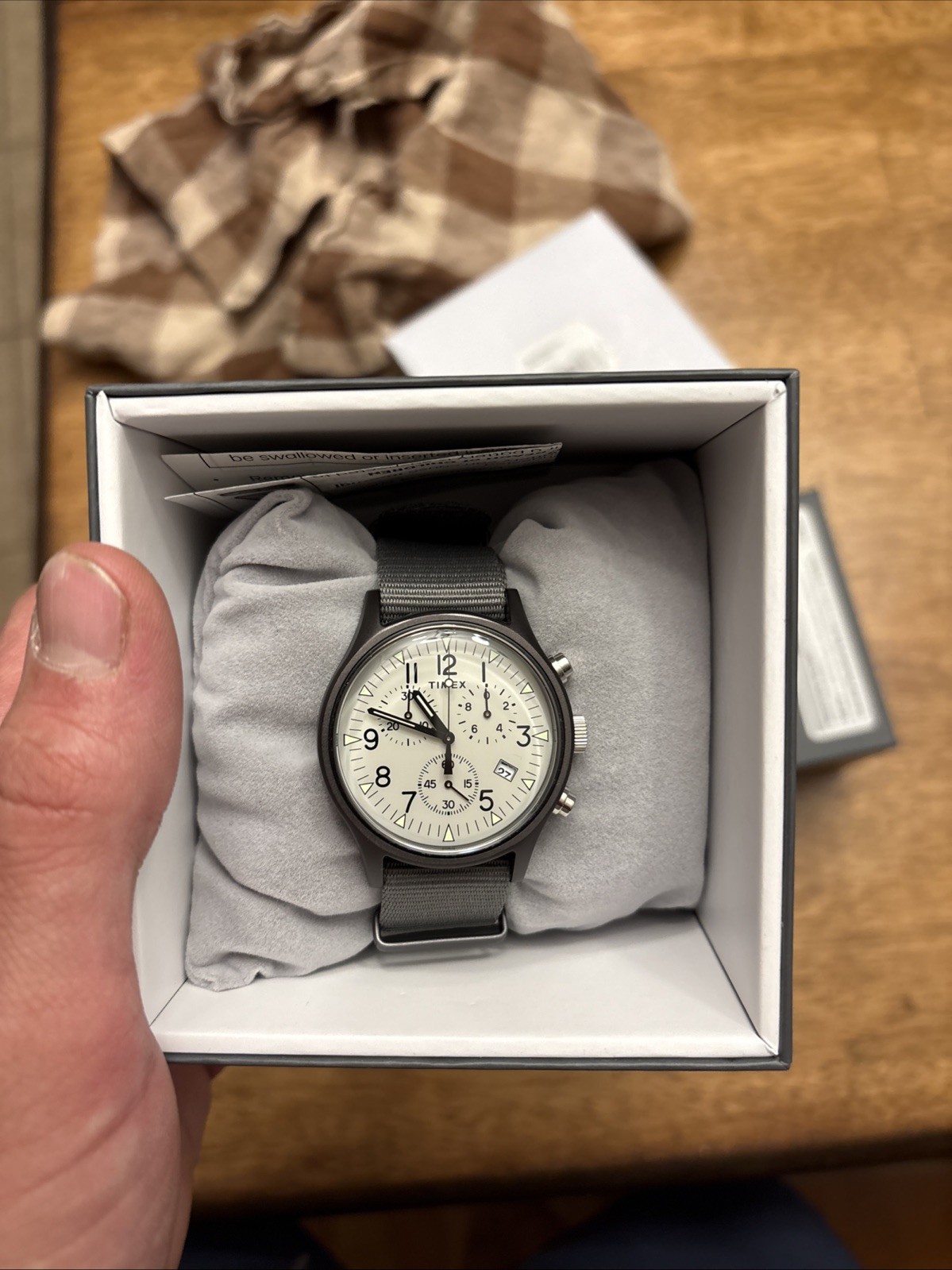 Timex Chronograph Quartz Watch White Dial Gray NATO Strap w/ Original Box Runs