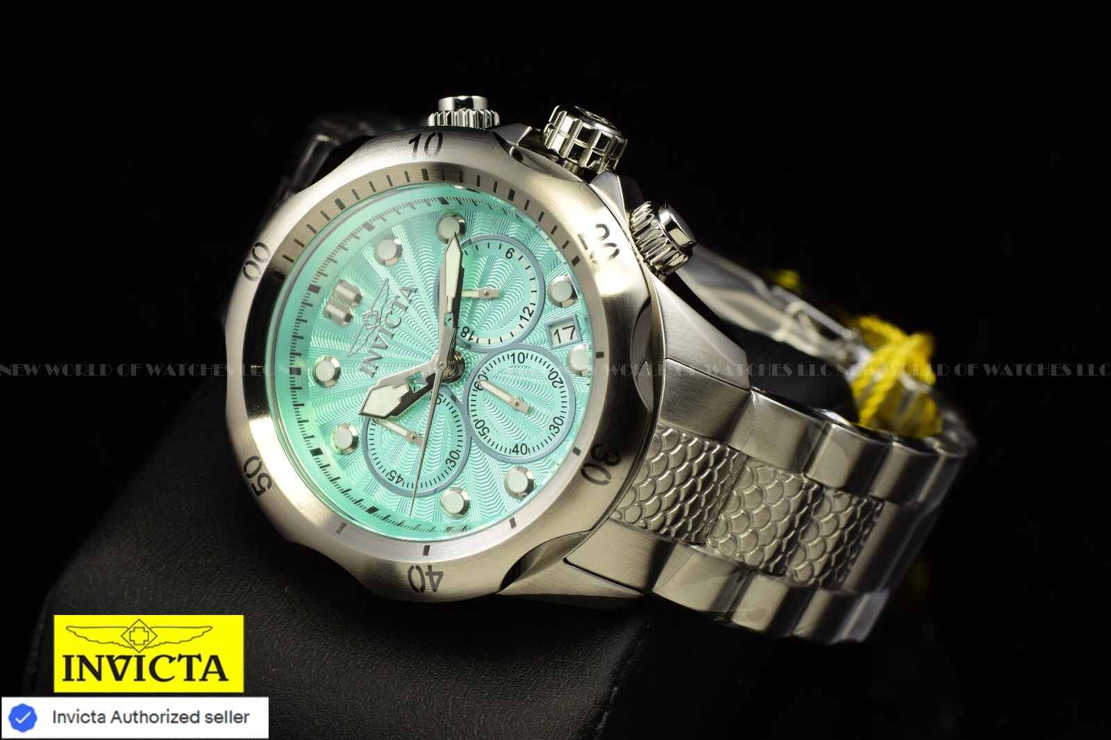 Invicta Men’s 46mm VENOM Chronograph Quartz TURQUOISE DIAL Silver Tone SS Watch