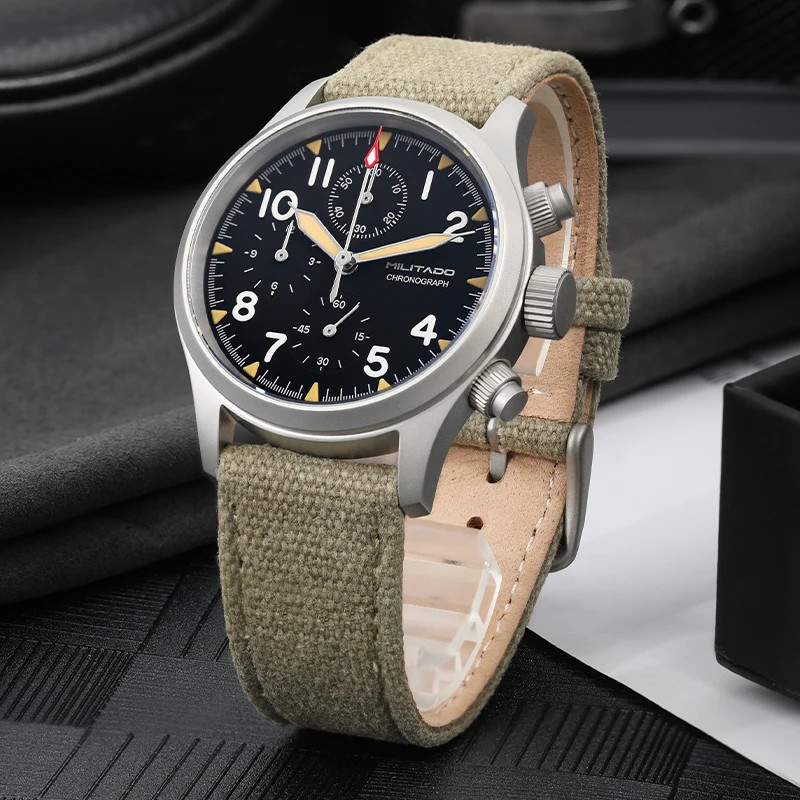 Retro Chronograph Watch VK67 Quartz 3 Dial 100M Waterproof Stainless Steel
