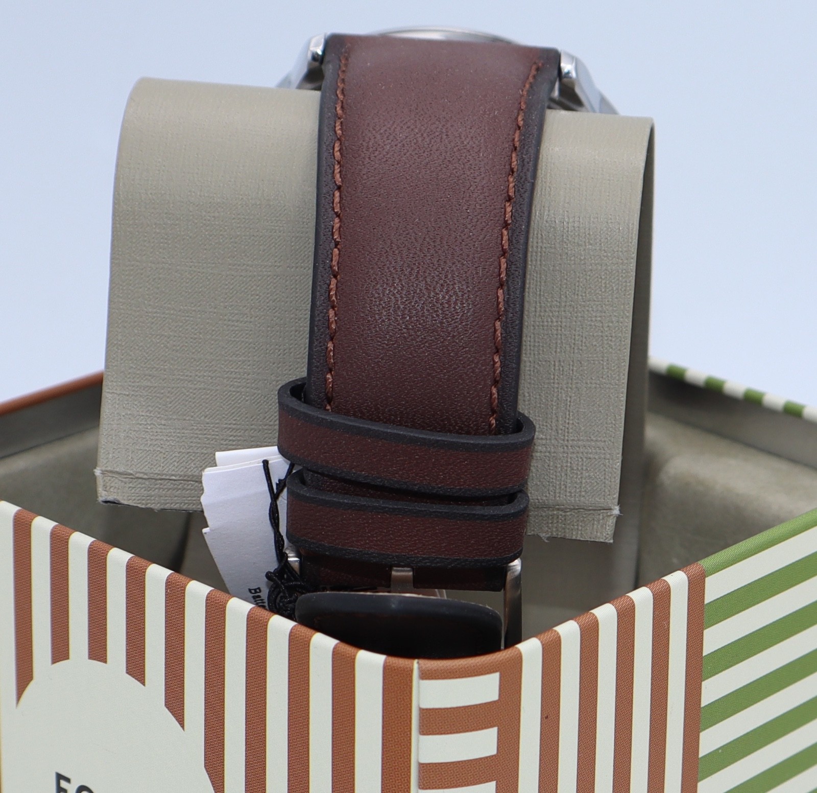 Fossil Flynn Silver Green Brown Leather Skeleton BQM7129 Men Watch