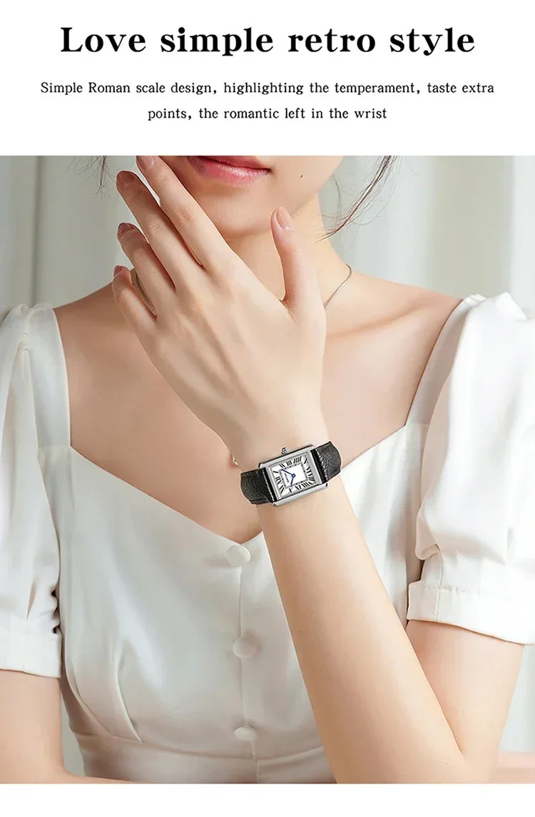 Men Women Square Dial Quartz Watch Leather Strap Waterproof Sport Casual