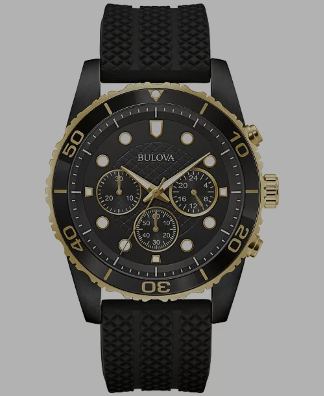 Bulova Men’s Sport Chronograph Black Silicone Quartz Watch 43MM