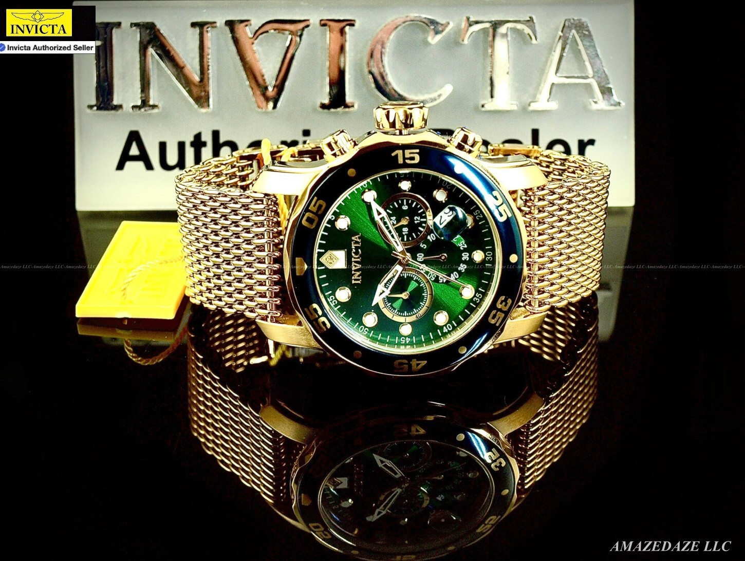 NEW Invicta Men 48mm ProDiver Scuba Chrono Mesh Bracelet GREEN DIAL SS Watch !!