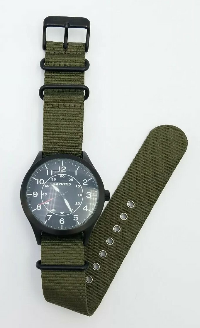 Express FMDEX1735 Mens Dark Green Fabric Adjustable Band 30meters Watch #136