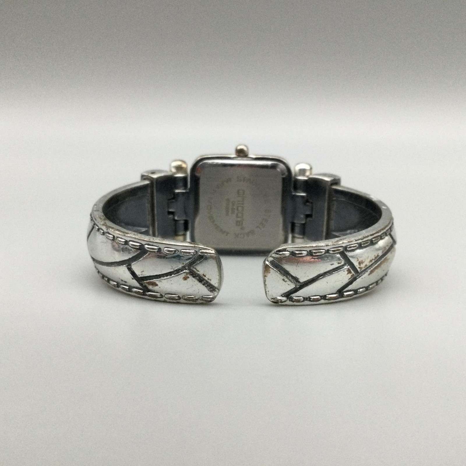 Chicos Womens Watch 25mm White Square Dial Silver Tone Cuff Band New Battery