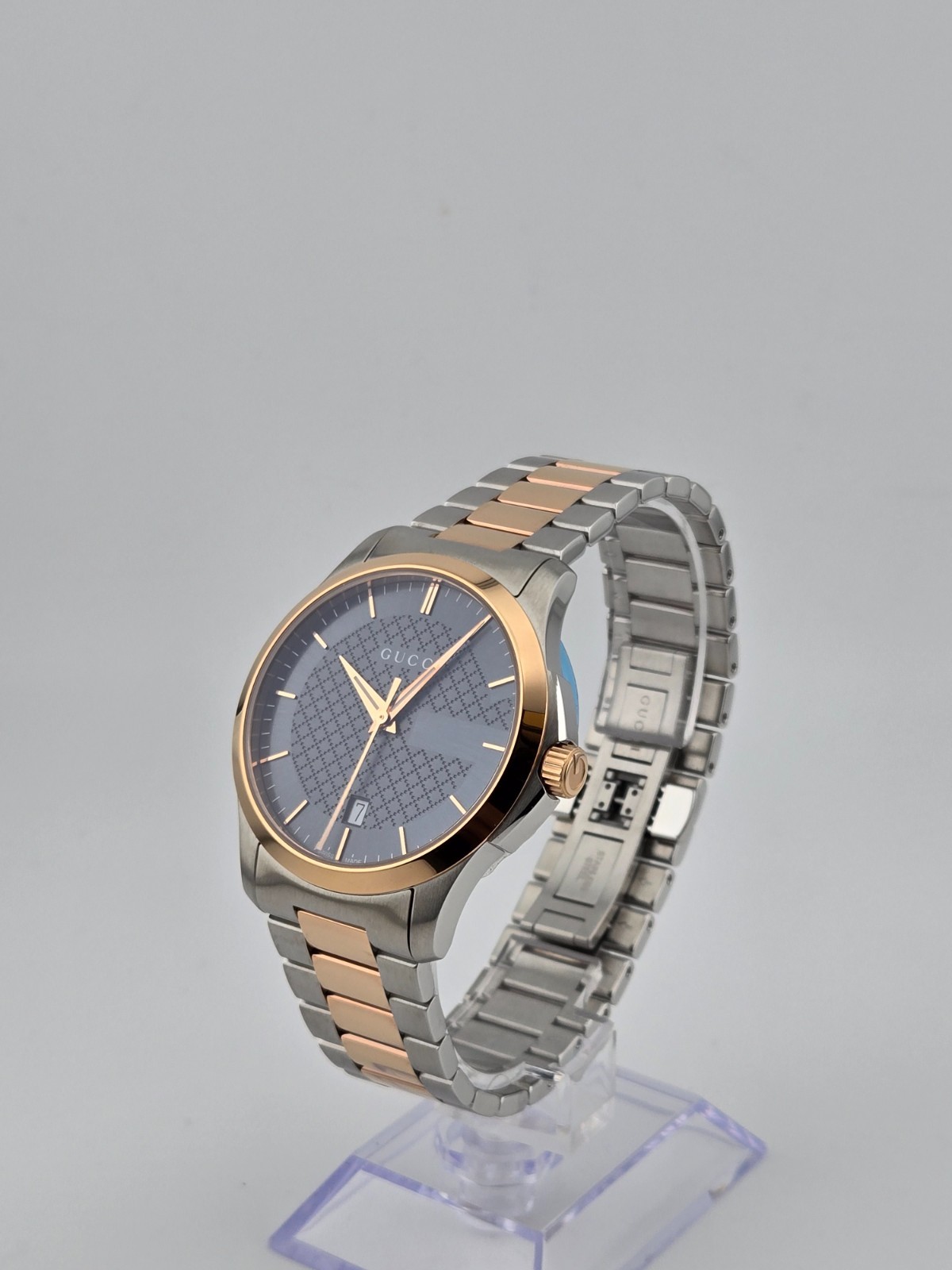 Gucci G-Timeless YA126446 Two-Tone Bracelet Grey Dial Men’s Watch NEW ⌚