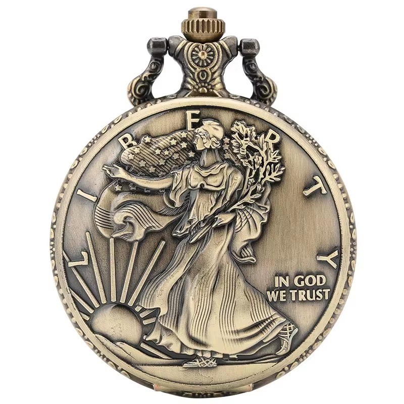 Lady Liberty Pocket Watch – Double Sided Face – US Eagle Design