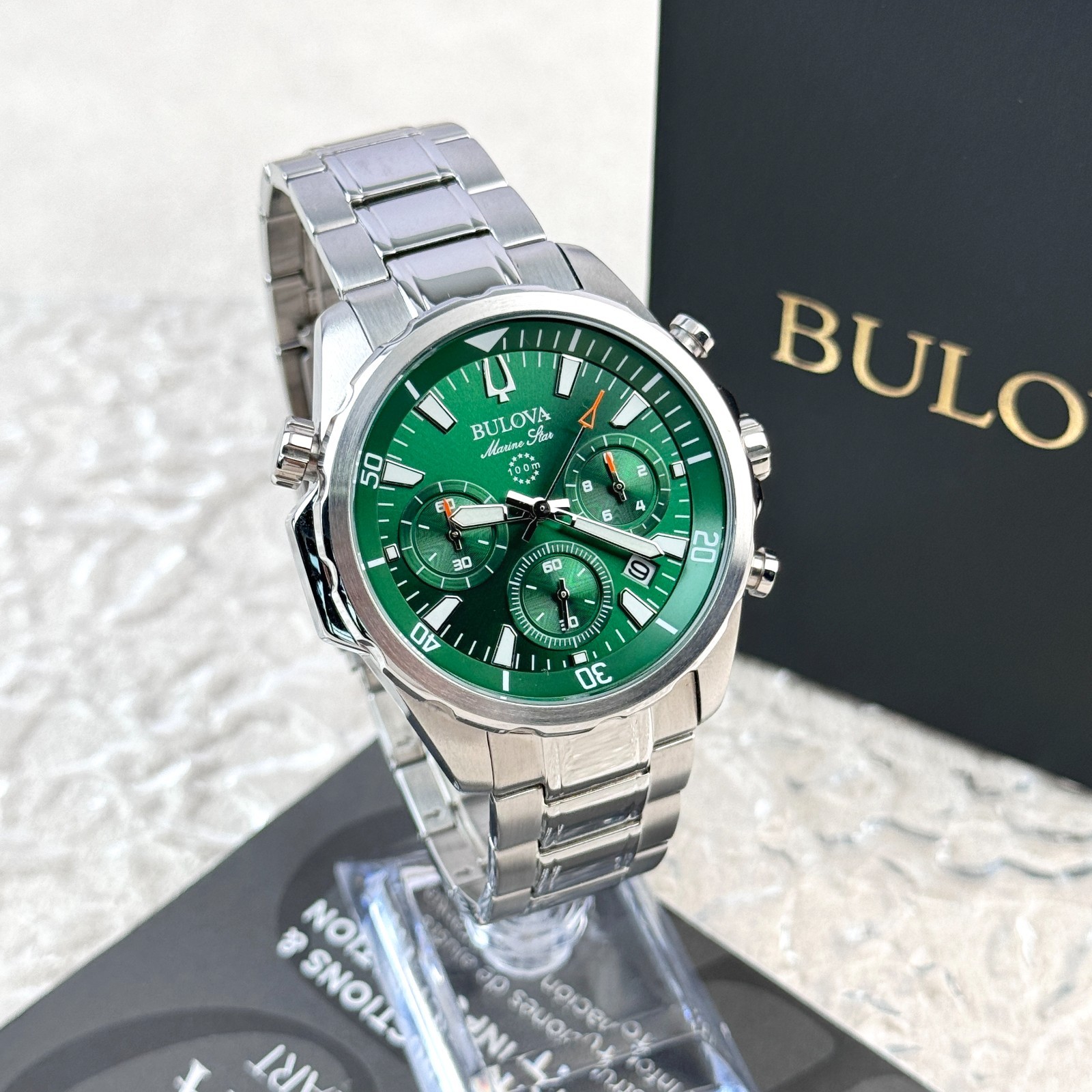Bulova Marine Star Green Dial Stainless Steel Chronograph Men’s Watch 96B396