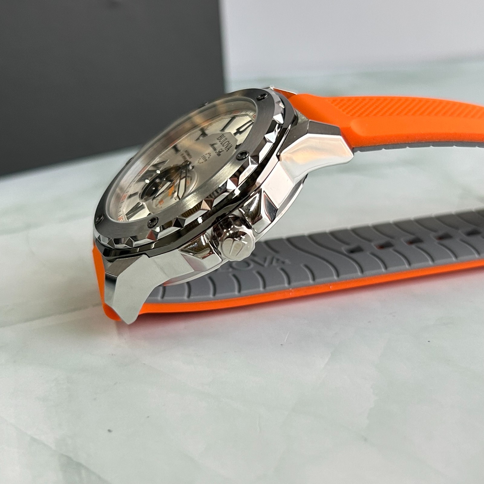 Bulova Marine Star 98A226 White Dial Orange Rubber Strap Men Automatic Watch45MM