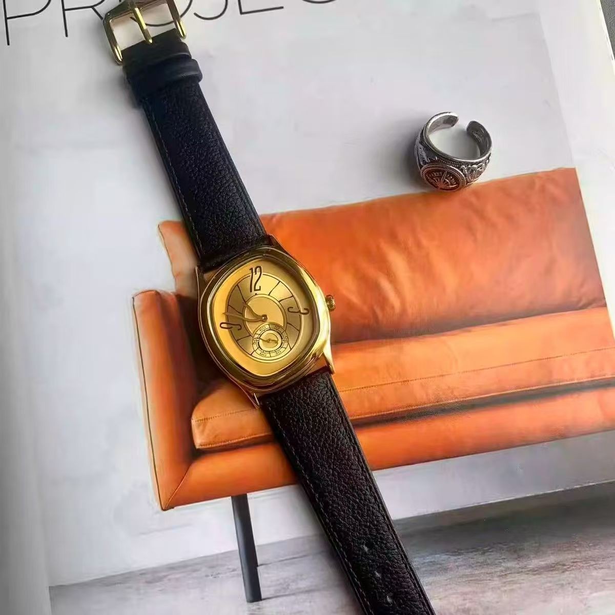 Gold Silver Rose-gold Mirage Dress Watch Melting Vintage Rare French Irregular