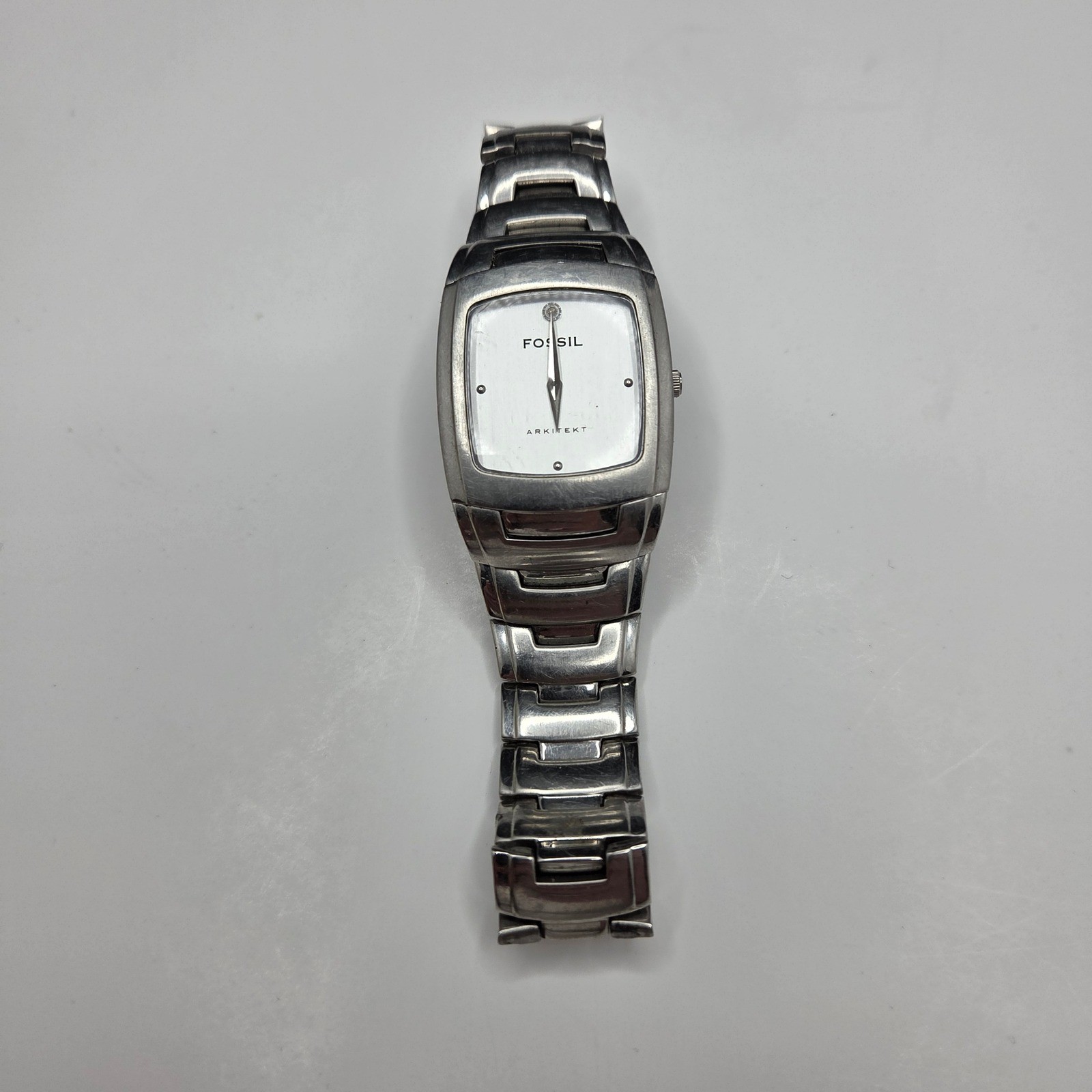 Fossil Arkitekt Watch FS-3002 Mens Silver Stainless Steel White Dial Rectangular