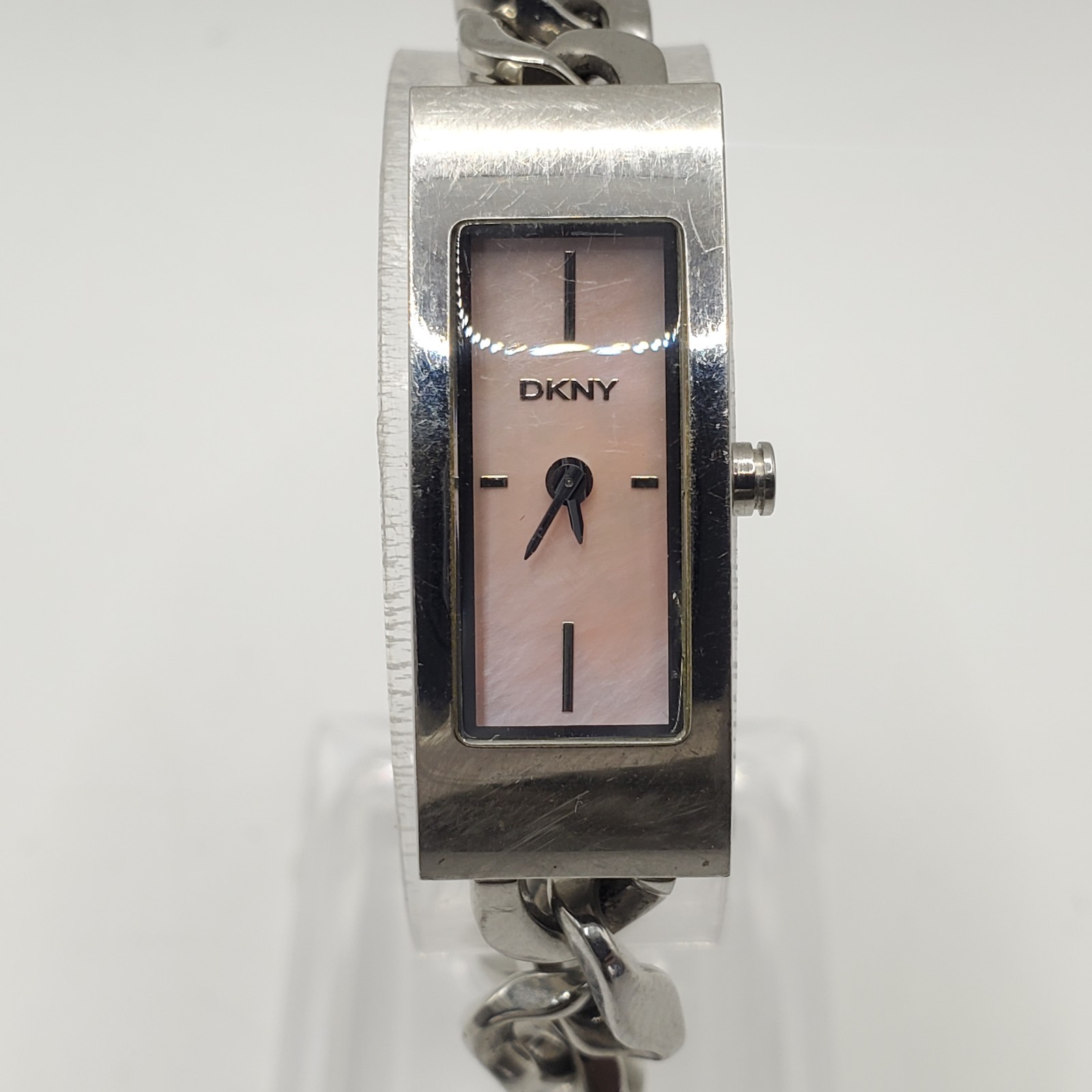 DKNY Women NY-3323 MOP Pink Dial Silver Tone Analog 13mm Watch New Battery