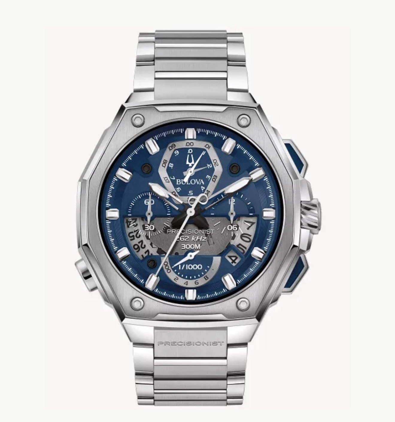 Bulova Precisionist 46mm Chronograph Date 300m Blue Dial Stainless Steel