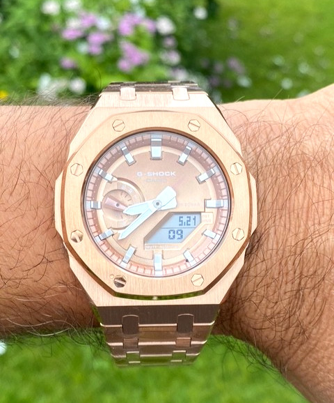 New Casio G-Shock GA2100 added Stainless Steel All Rose Gold Color MOD