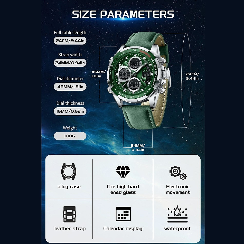 Luxury Men Watch Quartz Digital Analog Luminous Waterproof Business Wristwatch