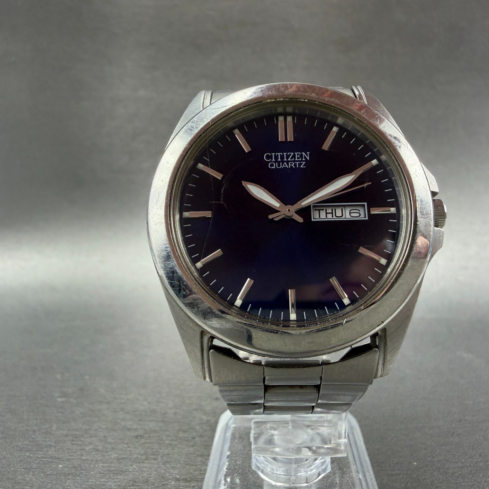 Citizen Watch Men 40mm Blue Dial Two Tone Daydate Round 1102-S066808 New Battery