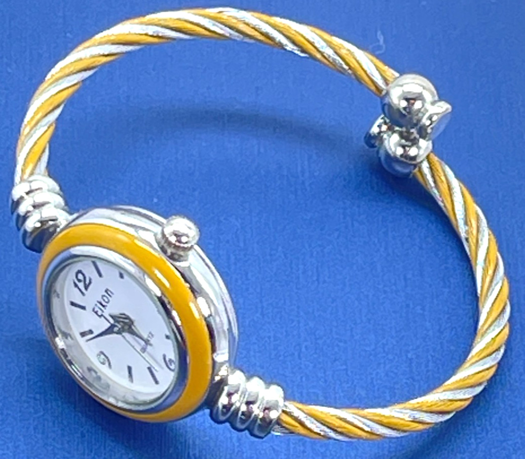 Watch Eikon Quartz White Face, Silver Numbers, 7′ Gold/Steel Twist Bracelet
