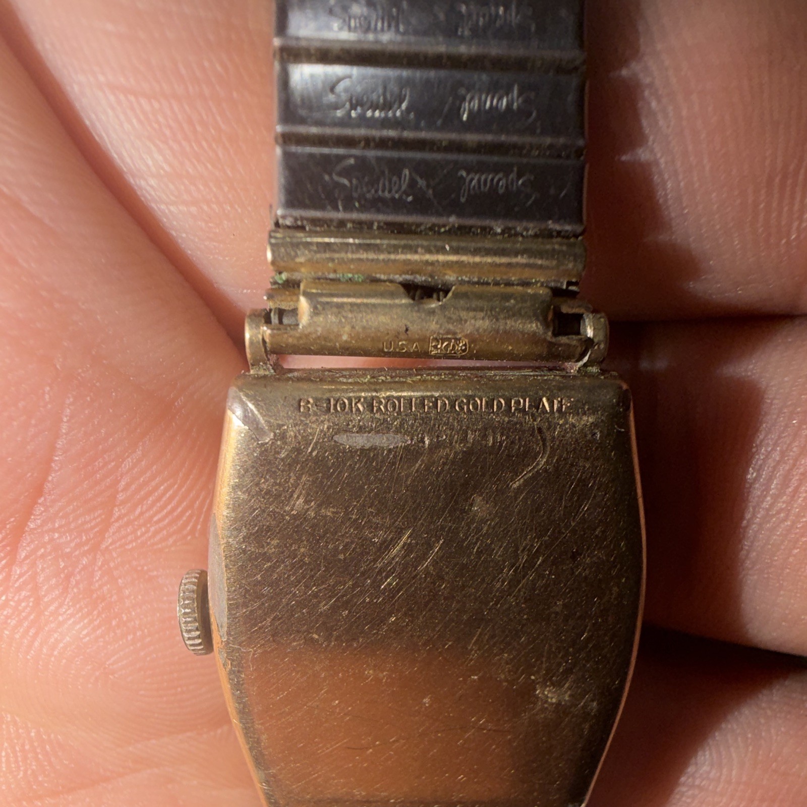 Vintage Bulova Ladies Rectangular Gold Plated Manual Watch White Dial Seconds