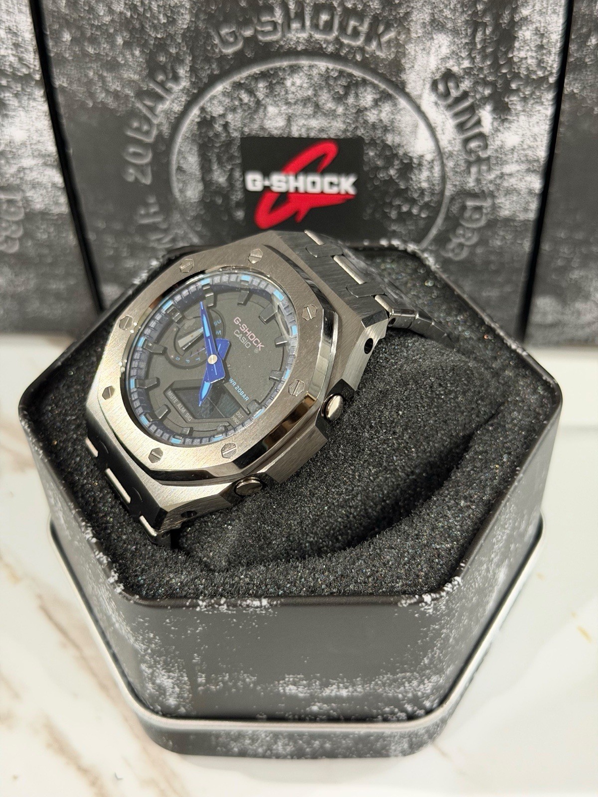 Casio GA-2100 G-Shock Watch – Sandblasted Metal Case Mod – Black Dial