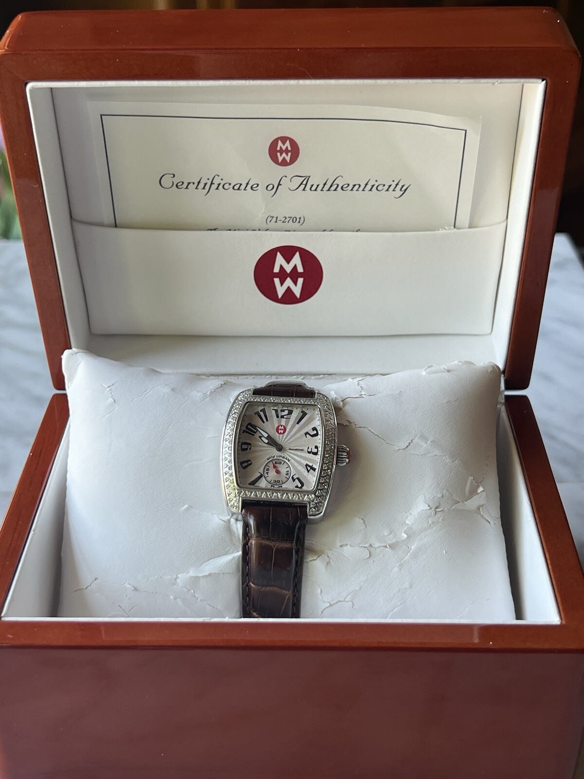 Michele Authentic Mini Urban Diamond Watch w/Brown Alligator Leather Strap