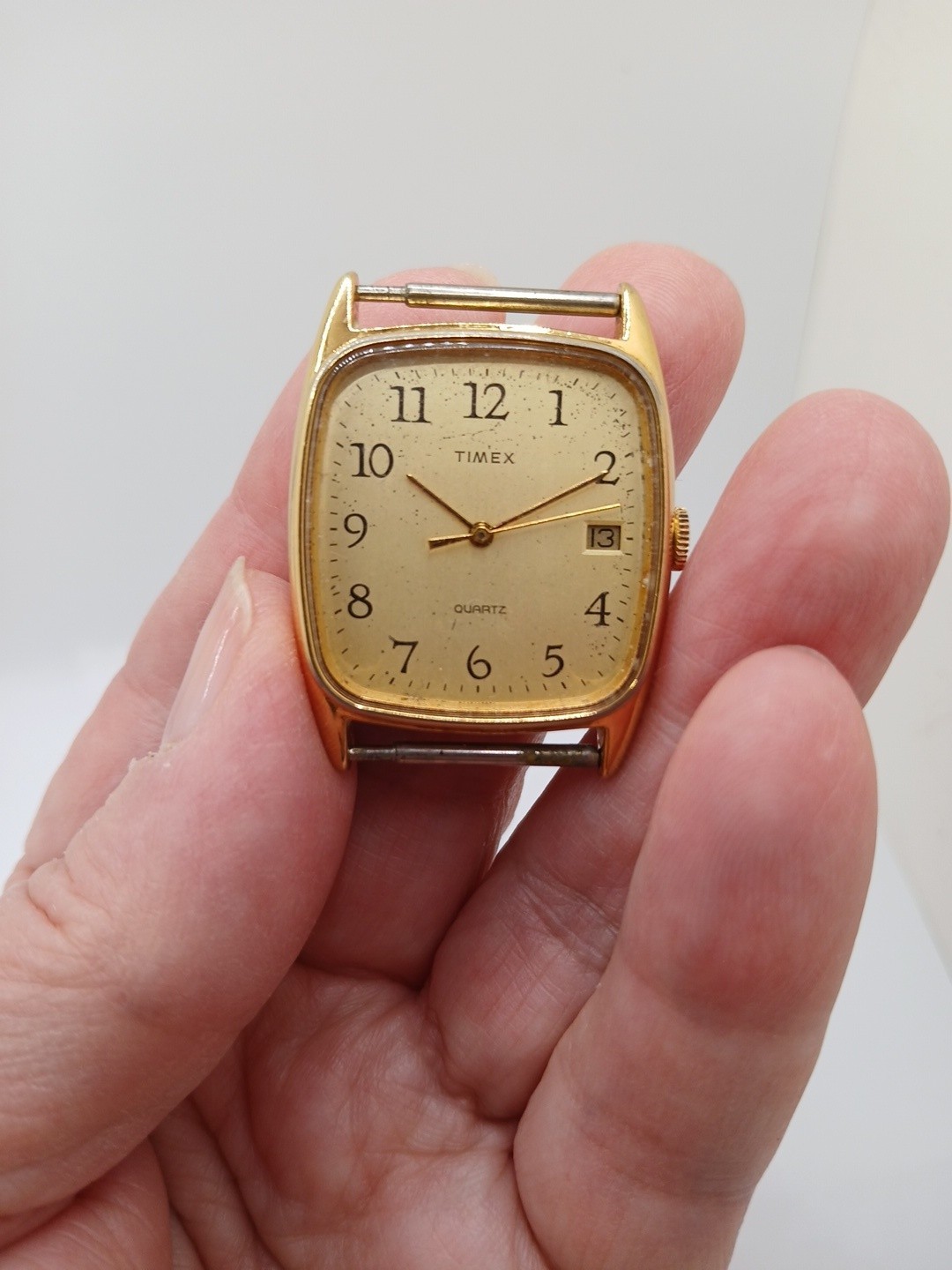 Vtg Timex Watch Men 29mm Gold Tone Rectangle 1990 Date Nice Cosmetic Condition