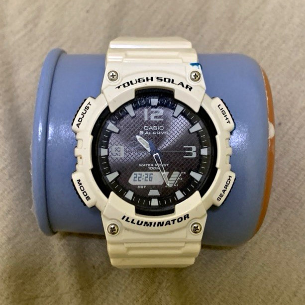 Casio Solar Analog-Digital Quartz 100m White Resin Sport Watch AQ-S810W working