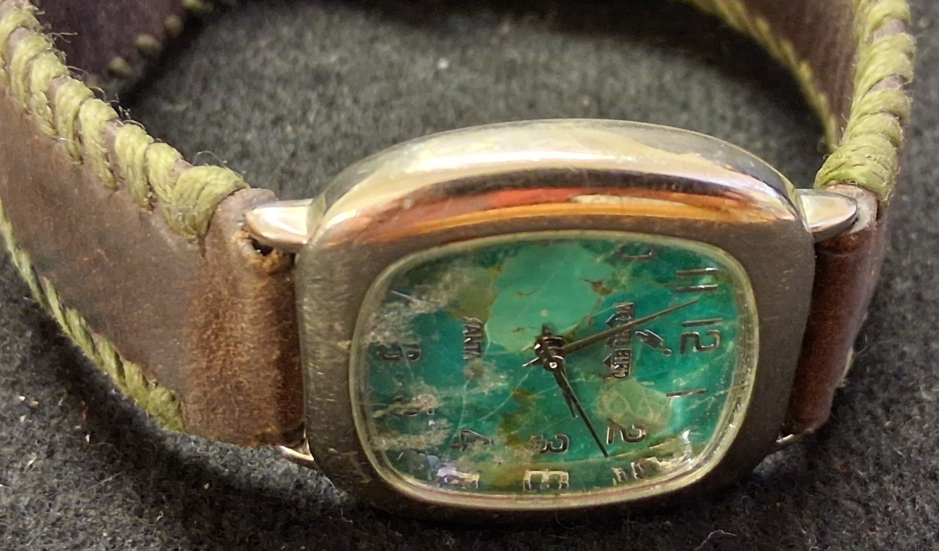 PEYOTE BIRD SANTA FE WRISTWATCH SOUTHWESTERN LOOK TURQUOISE DIAL WATCH BROKEN