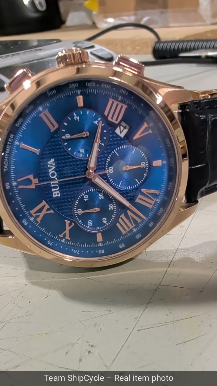 Bulova Wilton Classic 97B170 Blue Dial Leather Strap Mens Quartz Watch 4 G2U