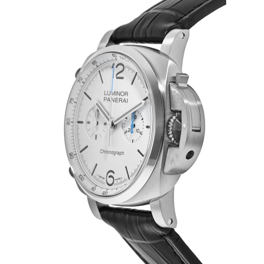 New Panerai Luminor Chrono Automatic White Dial Leather Men’s Watch PAM01218