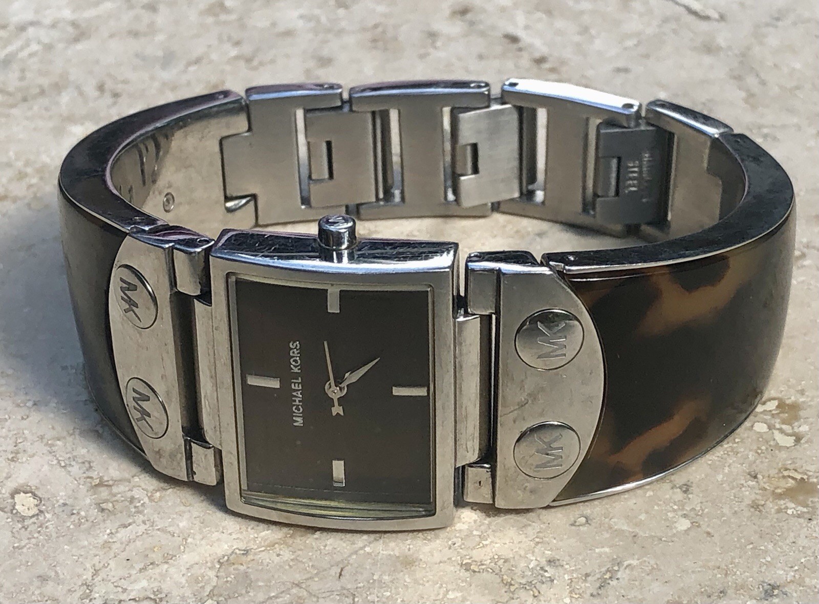 🍂✨🤎RETIRED Michael Kors Tortoise Shell STATEMENT Bracelet CUFF DESIGNER Watch
