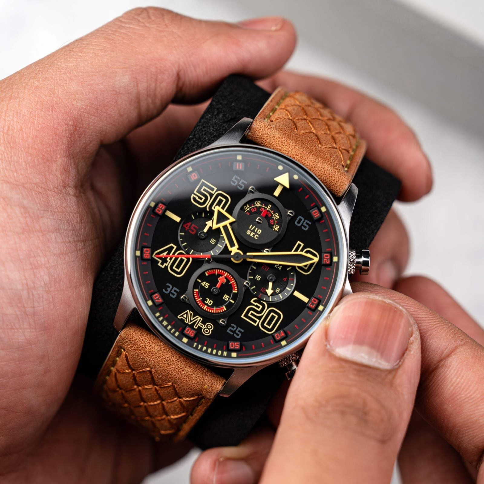 AVI-8 Coningham Chronograph Black / Leather | Black Dial 44mm Wristwatch AV-4093