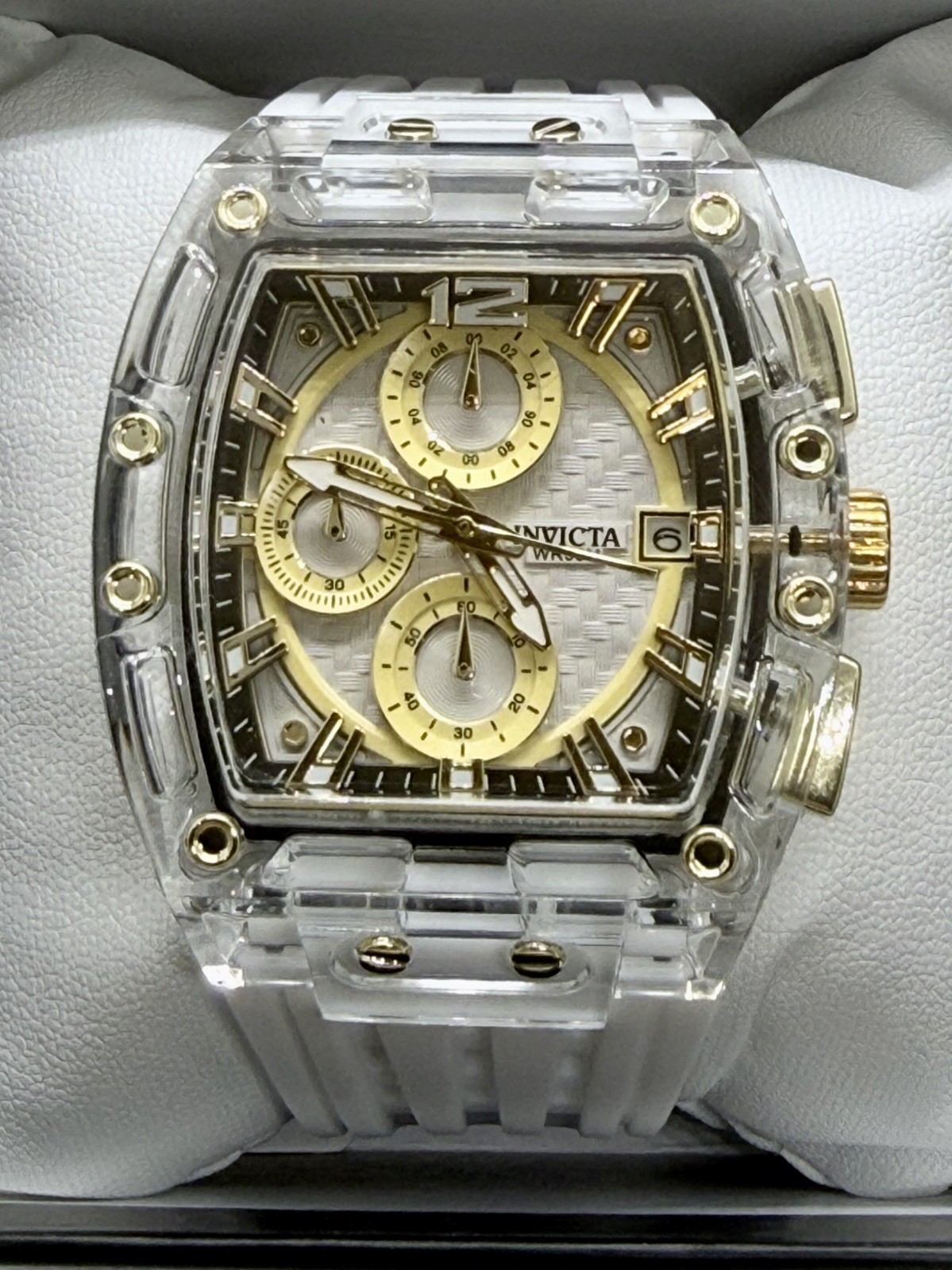 Invicta S1 Rally Allogrip Men 42mm Transparent Tone Case Silver+Gold Metal Dial