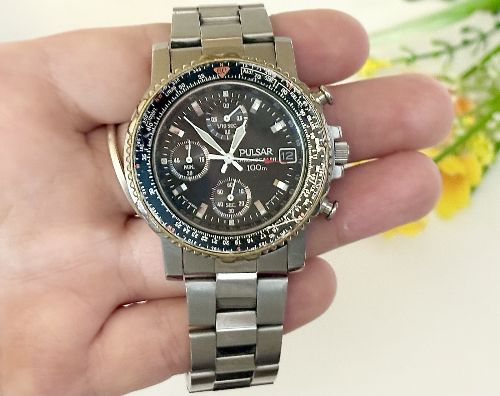 Rare Vintage PULSAR Chronograph 1980’s 100M Men’s Day/Date Multifunction Watch