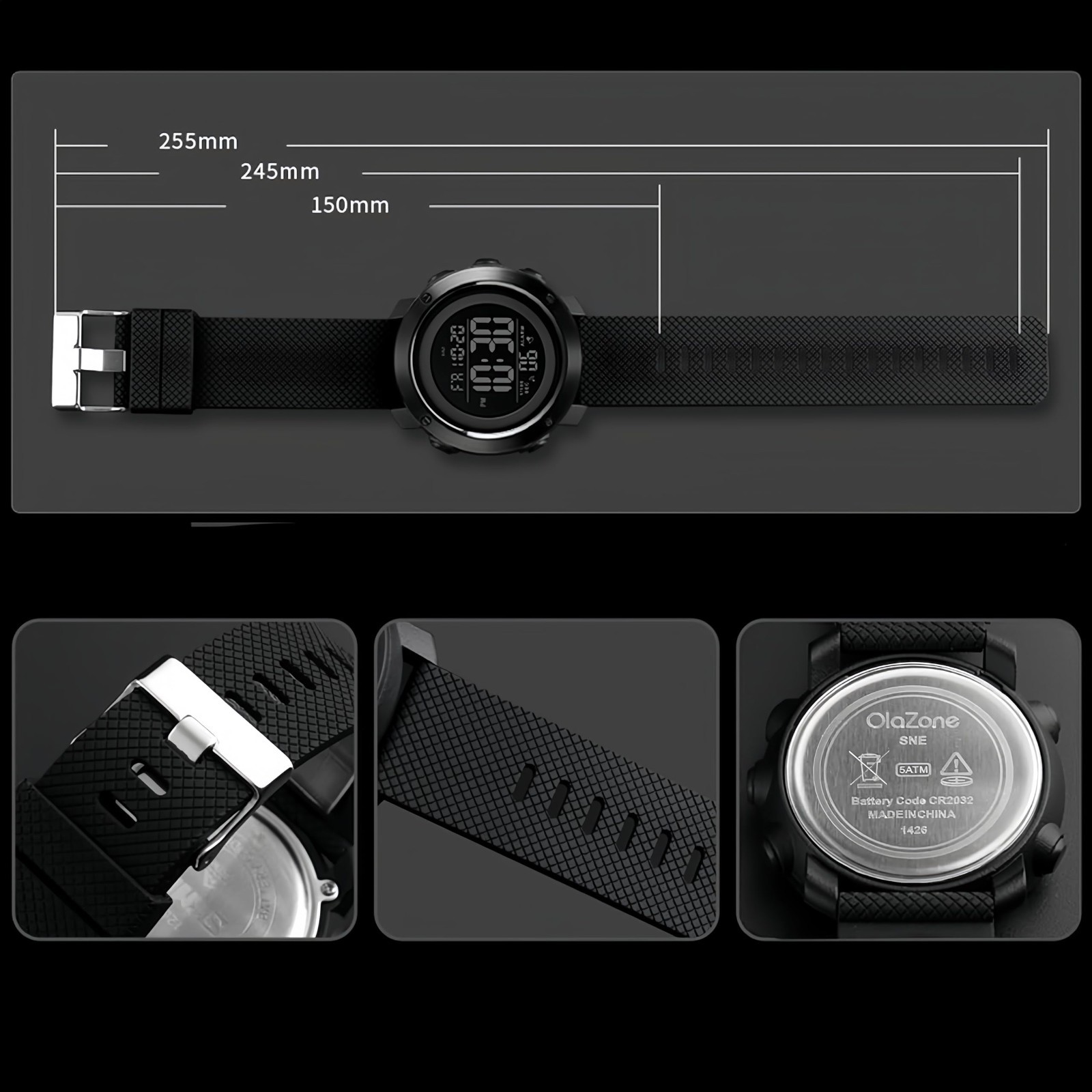 Waterproof Digital Sports Watch for Men, Military Style, Backlight, Small Size,