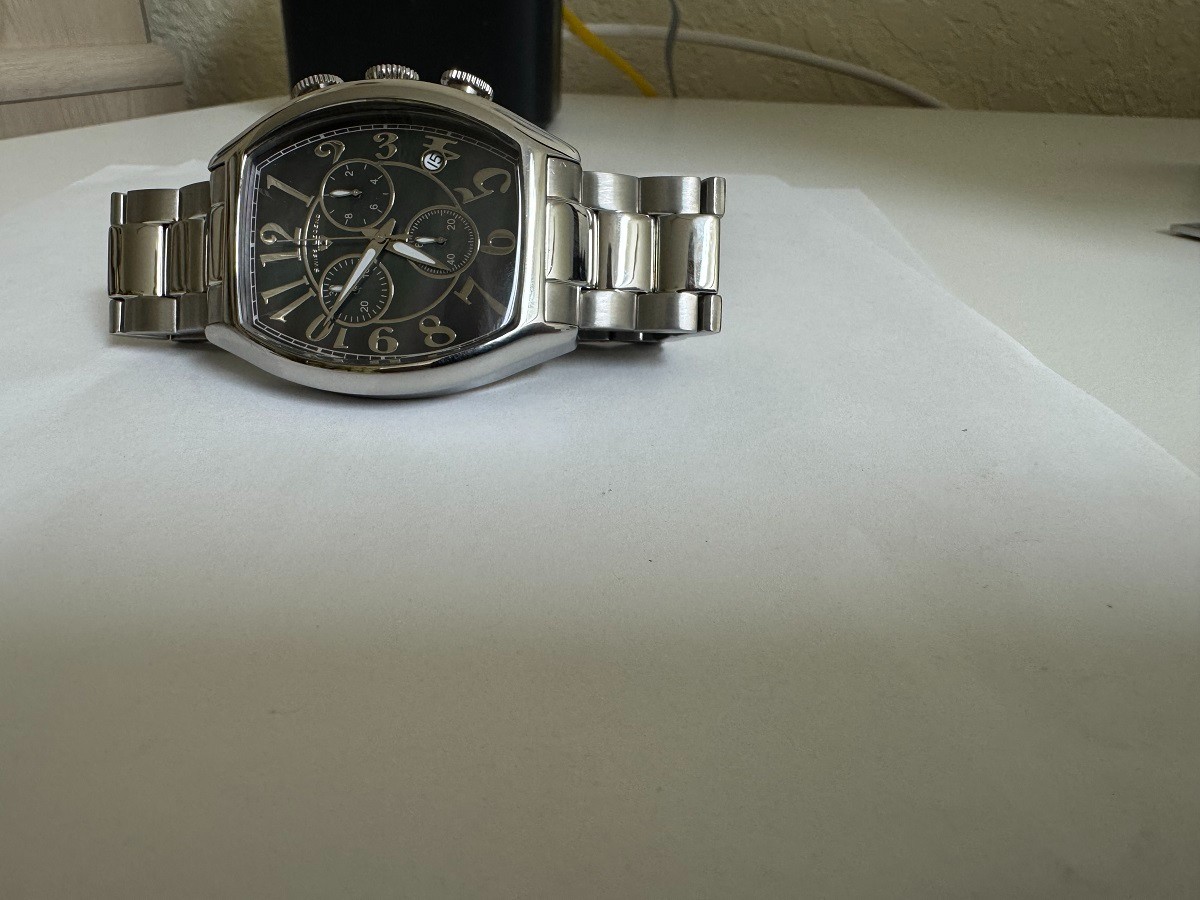 Men’s Swiss legend stainless steel tonneau shape chronograph watch RARE